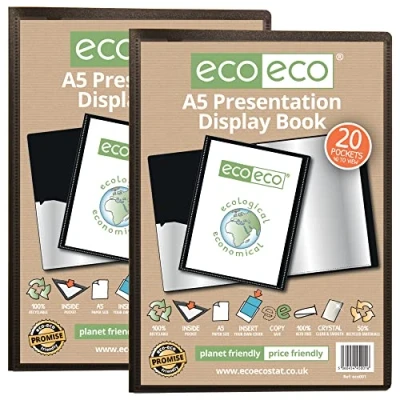 Abbildung von eco eco001x2 Präsentationsbuch, A5 Format, 50% recycelt, 20 Hüllen, Schwarz, 2 Stück