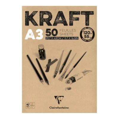 Abbildung von Clairefontaine 975816C Block Kraftpapier (50 Blatt, DIN A3, 29,7 x 42cm, 120g) 1 Stück, braun