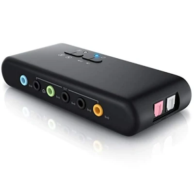 Abbildung von CSL USB 7.1 Soundkarte extern 8 Kanal Channel Soundbox Dynamic 3D Surround Sound für bis zu Lautsprecher gleichzeitige Aufnahme und Wiedergabe analoge Digitale Audiogeräte