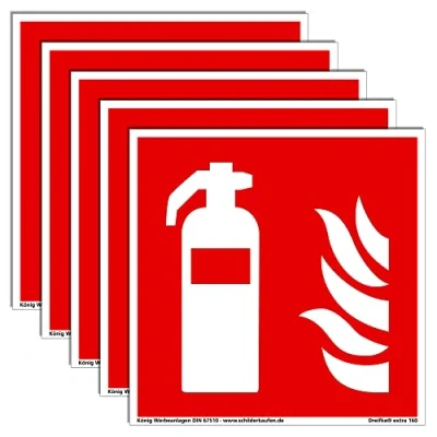 Abbildung von 5 Schilder Feuerlöscher extra langnachleuchtend PVC selbstklebend 148x148mm DIN EN ISO 7010 F001 67510 (Brandschutzzeichen) Dreifke® 160