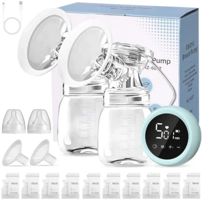 Abbildung von Doppelte Milchpumpe Elektrisch,Abpumpen Muttermilch mit 10 Aufbewahrungsbeuteln und 2 Sauger,3 Modi 9 Saugstufen,Anti Rückfluss,Mikro Vibrationsmassage,Wiederaufladbare Tragbare Breast Pump