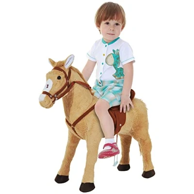 Abbildung von Reitpferd Spielpferd Plüschpferd für Kinder Stehpferd mit Sound Beige 85 x 28 60 cm