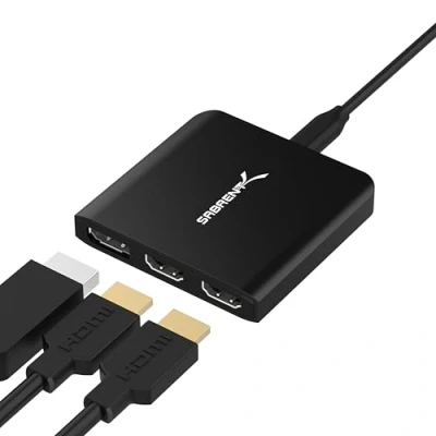 Abbildung von Sabrent USB C auf Dual HDMI Adapter + Displayport 8K@30Hz 4K@60Hz Externe Grafikkarte für Laptop (DA H2D1)