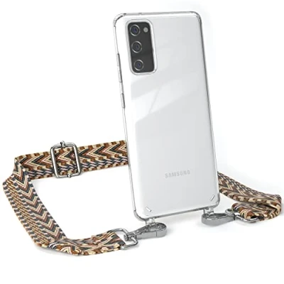 Abbildung von EAZY CASE Handykette Verstellbares Taschenband kompatibel mit Samsung Galaxy S20 FE / 5G, Schulterriemen, Handykordel Silikon Hülle, Umhängetasche, Hell Braun/Braun Clips Silber