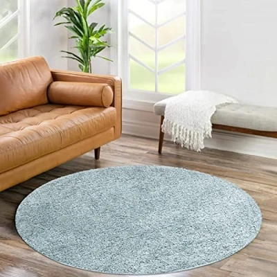 Abbildung von carpet city Shaggy Hochflor Teppich Rund 200 cm Türkis Langflor Wohnzimmerteppich Einfarbig Uni Modern Flauschig Weiche Teppiche Schlafzimmer Deko