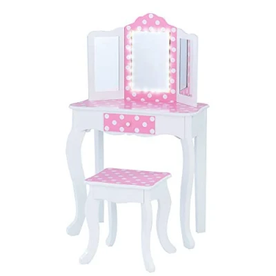 Abbildung von Fantasy Fields Kinder Schminktisch Mit Spiegel und Hocker Lichtern Rosa TD 11670FL