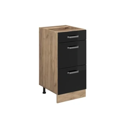 Abbildung von Vicco Unterschrank R Line Schwarz Hochglanz/Eiche 40cm mit Schubladen ohne Arbeitsplatte
