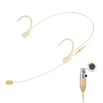 Abbildung von KIMAFUN Headset Mikrofon Professionelles Ohrhörer Kondensatormikrofon zum Über Ohr Hängen, Kompatibel mit Wireless System Bodypack Sender, Mini XLR TA3F, Beige, HC 810 D3