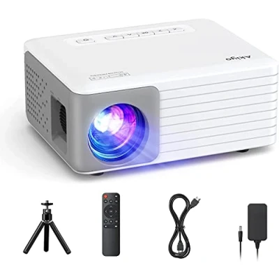 Abbildung von Mini Beamer, AKIYO Projektor, Tragbarer Filmprojektor 1080P Unterstützt für Kindergeschenk, Heimkino Video Kompatibel mit Smartphone/TV Stick/HDMI/AV