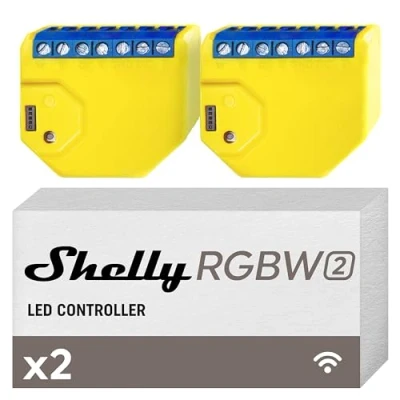 Abbildung von Shelly RGBW2 WLAN gesteuertes Relais für smarte RGBW LED Streifen Hausautomation Alexa &amp; Google Home kompatibel iOS Android App Kein Hub nötig Timer Dimmbare Leuchten (2 Pack)
