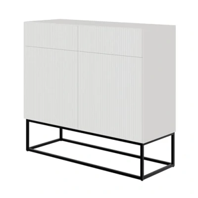 Abbildung von Selsey Kommode Schrank Aufbewahrungsschrank 100 cm Mit 2 Schubladen Und Türen Weiß Schwarze Beine Veldio