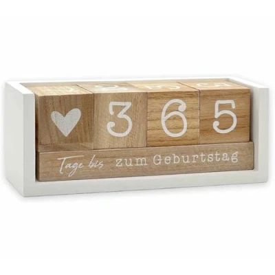 Abbildung von Jahres Countdown Kalender, nachhaltiger Holz Tischkalender, Dauerkalender, Tagezähler weiß, 100% (MDF), in Fenster Box, Geburtstag, Silvester, Jahrestag, Rente, Urlaub, Geburt