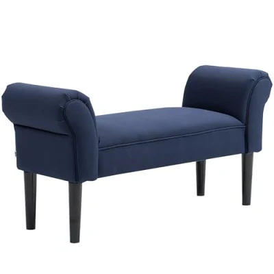Abbildung von HOMCOM Bettbank, Polsterbank, Sitzbank, Flurbank für Schlafzimmer, bis 130 kg Belastbar, Segelstoff, Blau, 102 x 36 51 cm