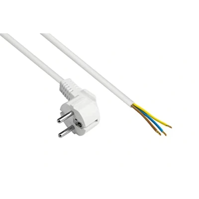 Abbildung von Good Connections P0185 W020 Netzkabel, 2 m, Schutzkontakt Stecker Typ E+F (CEE 7/7, gewinkelt) an abisolierte Enden, Stromkabel zum Konfektionieren, 0,75 mm² Weiß