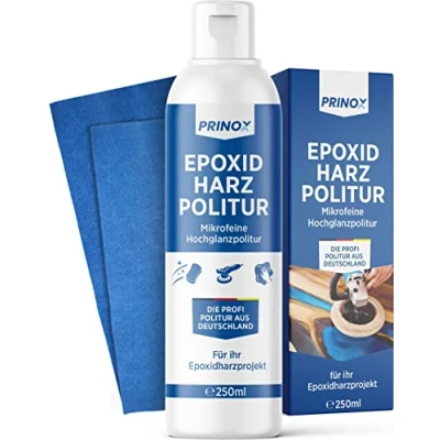 Abbildung von PRINOX 250ml Epoxidharz Polierpaste inkl. Profi Poliertuch Hochglanz Politur für Epoxidharz, Gelcoat, GFK Perfekter Glanz Epoxy Resin Entfernt Mattierungen &amp; Mikro Kratzer