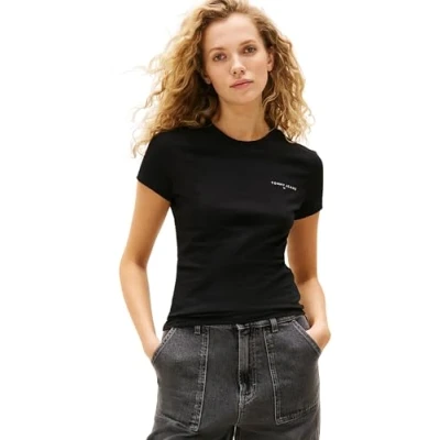 Abbildung von Tommy Jeans SLIM Linear TEE Tshirt basic, Damen, Größe: 32, Black