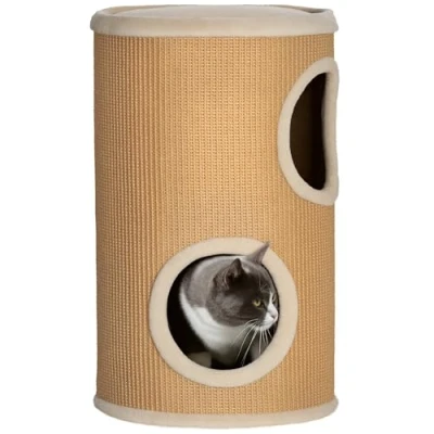 Abbildung von PawHut Kratztonne 60 cm Hoch Katzentonne mit 2 Höhle, für Katze bis 5 kg
