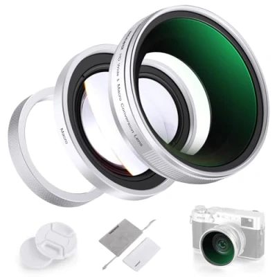 Abbildung von NEEWER 49mm 0,75x Weitwinkel und 1,4X Makro Objektiv Zusatz Lens für Kameras der X100 Serie HD 2 in 1 mit Adapterring Fujifilm X100S X100F X100T X100V X100VI LS 47