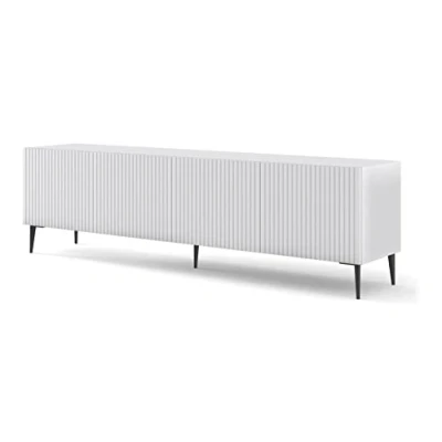 Abbildung von BIM Furniture Lowboard TV Schrank Ravenna B 4D 200 cm gefräste dekorierte MDF Fronten auf schwarzen Metallbeinen Stehen Unterschrank Fernsehschrank Board Sideboard HiFi Tisch (Weiß Matt)