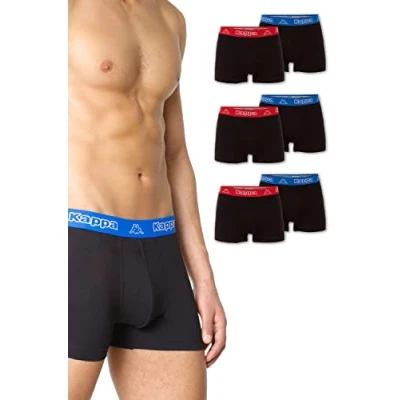 Abbildung von Kappa Enge Boxershorts 6er Pack VINESTA I Retro Pants für Männer aus Baumwolle reißfeste &amp; atmungsaktive Herren Unterhosen Boxer im Vorteilspack, Schwarz mit mehrfarbigem Bund L