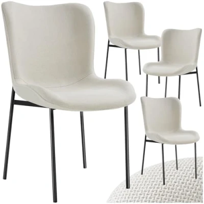 Abbildung von tectake® 4er Set Stuhl, Polsterstuhl für Küche, Esstisch, Sessel Schminktisch, Cocktailsessel, Elegante Esszimmerstühle oder Wohnzimmerstühle edles Dining Webstoff Off White/schwarz