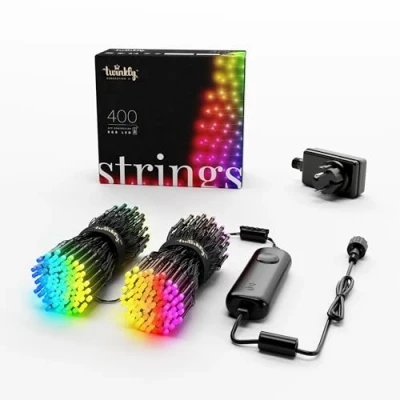 Abbildung von Twinkly Strings 400 LED RGB, Lichterkette für Draußen und Drinnen, Smarte Lichter, Kompatibel mit HomeKit, Alexa Google Home, Gaming IP44, App Steuerung, Schwarzes Kabel, 32m