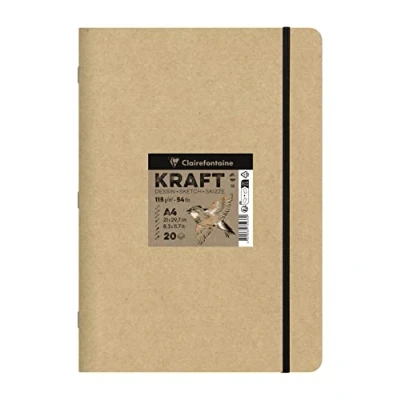 Abbildung von Clairefontaine 975938C Skizzenbuch Kraft Natur DIN A4 21x29,7cm, geheftet, 20 Blatt 115g, ideal für Multitechniken, 1
