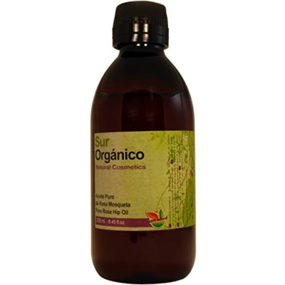 Abbildung von Hagebuttenöl natürlich. Sur Organico 250 ml (1/4 Liter). Königliches in Patagonien produziert. Bewährte Eigenschaften für perfekte Haut.