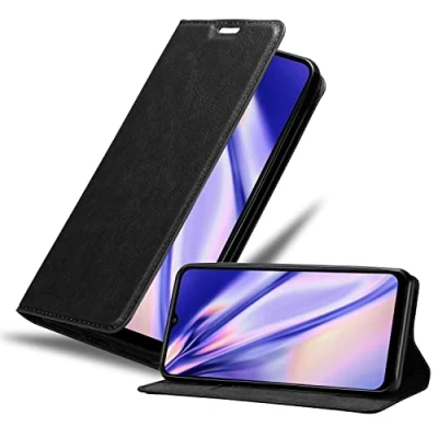 Abbildung von Cadorabo Hülle kompatibel mit Samsung Galaxy A03s aus Premium Kunst Leder Flip Klappbare Stoßfeste Magnetische [Standfunktion] [Kartenfächern] Cover für Tasche in Schwarz