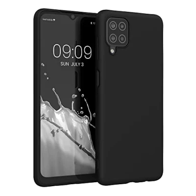 Abbildung von kwmobile Hülle kompatibel mit Samsung Galaxy A12 weiches TPU Silikon Case Cover geeignet für kabelloses Laden Schwarz matt