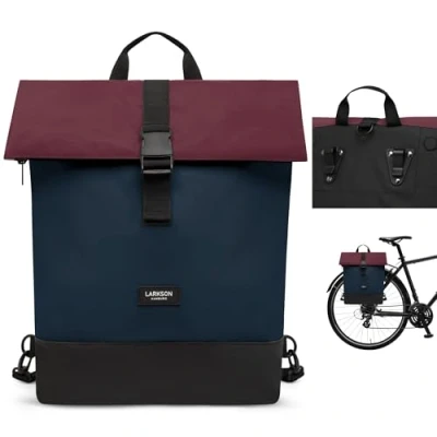 Abbildung von LARKSON Fahrradtaschen für Gepäckträger Damen &amp; Herren Blau Rot Tammo Bike 2 in 1 Fahrrad Tasche Rucksack Gepäckträgertasche Hinten Wasserabweisend