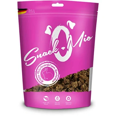 Abbildung von SnackOMio Premium Hundesnack krosse Fleischwürfel vom Kaninchen, getreidefrei, 1er Pack (1 x 125g)