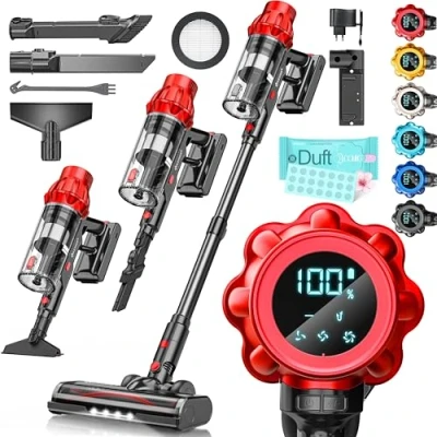Abbildung von KESSER® Akku Staubsauger kabellos bis 70 Min. Laufzeit &amp; Leise Akkustaubsaguer mit LED Display Stabstaubsauger beutellos Anti Tangle Bodenbürste für Hartböden Teppich Tierhaare
