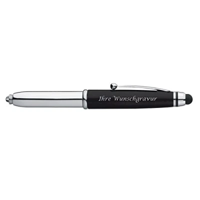 Abbildung von LED Touchpen Kugelschreiber mit Gravur / Farbe: silber schwarz