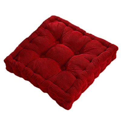 Abbildung von SWECOMZE Stuhlkissen Solid Color Corduroy Sitzkissen für Indoor und Outdoor Dicke Polsterung Steppkissen/Bodenkissen (Rot, 40X40X10cm)