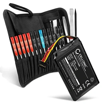 Abbildung von CELLONIC® GPS Ersatz Akku AHA11111008 VFAD VF6P Ersatzakku für Tomtom Go 6200, 6100, 6000, 5000, 600, 500 Navigationsgerät 1100mAh + Werkzeug Set 23tlg Navi Batterie