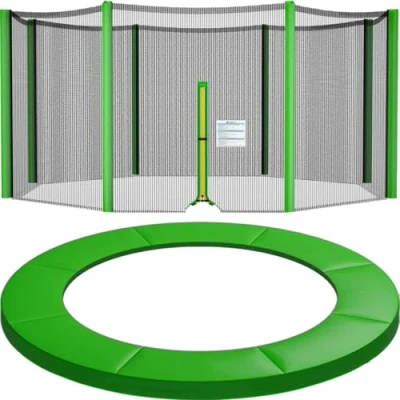 Abbildung von Trampolinzubehör Set Trampolinnetz Randabdeckung für Trampolin Ø 366 cm Beinhaltet 8 Stangen Sicherheitsnetz Ersatznetz + PVC UV beständige Federabdeckung Farbe Grün