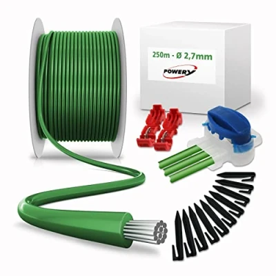 Abbildung von akku net Reparatur Set mit 250m Begrenzungskabel (2,7mm) + 500 Haken 10x Kabelverbinder 4X Anschlussklemmen für Mähroboter