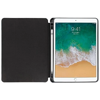 Abbildung von iPad Pro12.9 Folio Hülle Magnetverschluss Auto Sleep/Wake Funktion mit Apfel Bleistift Halter und Ständer für 12.9 2017 2 Generation 2015 1st Gen Schwarz inches