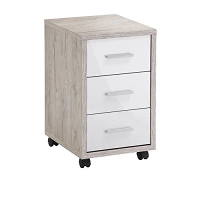 Abbildung von FMD furniture Rollcontainer, Spanplatte, Sandeiche/Hochglanz Weiß, ca. 35 x 53,6 42 cm