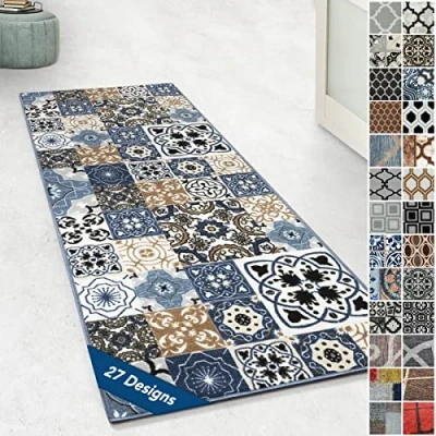 Abbildung von Floordirekt Teppichläufer mit Muster maßgefertigter Feinschlingen Teppich Läufer für Küche, Flur &amp; Wohnraum Ornament Vintage Orient Gitter (80 x 150 cm, St. Davids)