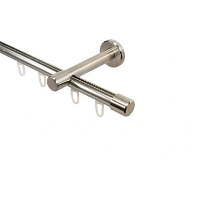 Abbildung von iso design Innenlauf Gardinenstange 16 mm Edelstahl Optik Endstück Kappe, Wandabstand 9 cm, 140 cm