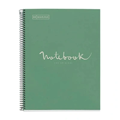 Abbildung von Miquelrius Recycelter Spiralblock A4 80 Blatt g Linien 7 mm 1 farbiger Streifen Recyceltes Karton Hardcover Farbe Mintgrün, Ãko Optik