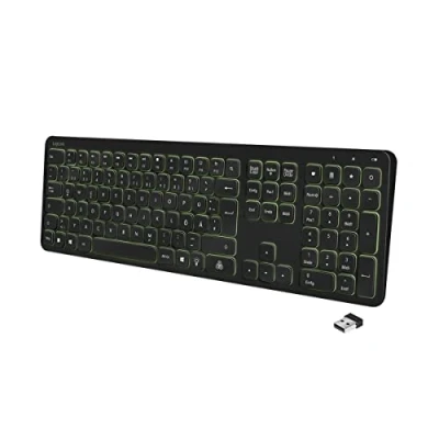 Abbildung von LogiLink ID0209 Funk Tastatur mit Regenbogenfarben Hintergrundbeleuchtung &amp; 111 Tasten, 17 Hotkeys, Automatischer Stromsparmodus, Schwarz