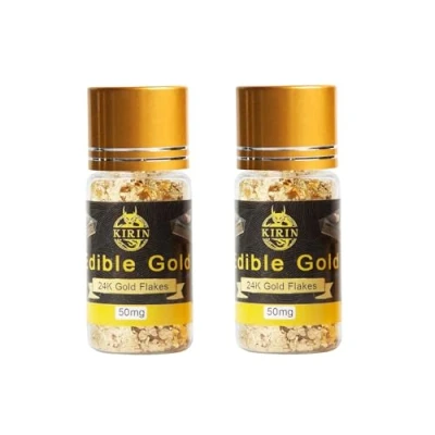 Abbildung von KIRIN Essbare Blattgold Flocken 100mg 24 Karat Gold Streuer zum Basteln Lebensmittel Kuchen Backen Dekorfolie Künstlerbedarf