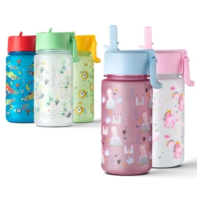 Abbildung von Vinsun Trinkflasche Kinder 500ml Auslaufsicher mit Strohhalm Prinzessin, BPA frei, auslaufsicher, bruchsicher, Geruchs und Geschmacksneutral