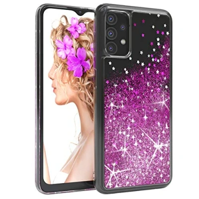 Abbildung von EAZY CASE Hülle kompatibel mit Samsung Galaxy A32 5G Schutzhülle Flüssig Glitzer, Handyhülle, Schutzhülle, Back Cover Glitter Flüssigkeit, TPU/Silikon, Transparent/Durchsichtig, Lila