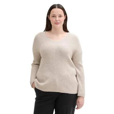 Abbildung von TOM Tailor Strickpullover, Damen, Größe: 54, Dusty beige melange