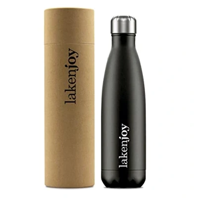 Abbildung von Laken Joy Thermo Wasserflasche, 18/8 Edelstahl Thermosflasche mit Doppelter Isolierung, Schmale Öffnung, 12 Stunden Wärme und 24 Kalt, 500 ml, Schwarz