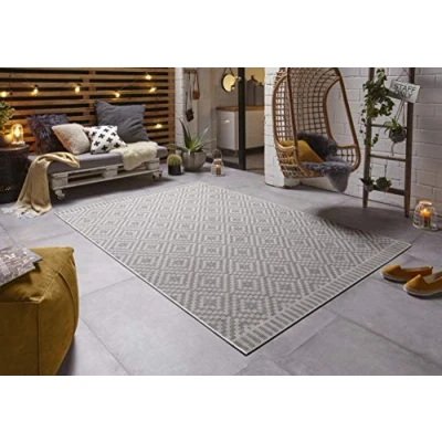 Abbildung von freundin Home Collection Mia In &amp; Outdoor Teppich Wetterfest Modernes Design für Balkon Terrasse Wintergarten Badteppich Wohnzimmerteppich Wasserfest, Grau Creme, 160x230cm, 100% PP, 160x230 cm